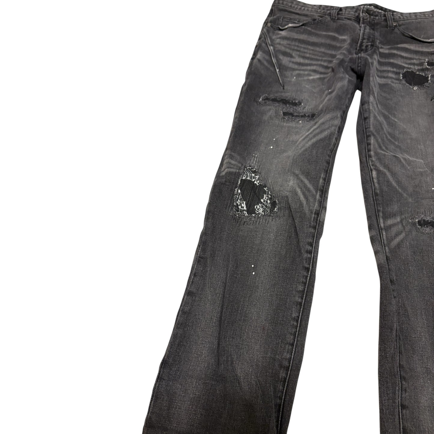 Number (N)ine Denim grey distressed streaked denim jeans