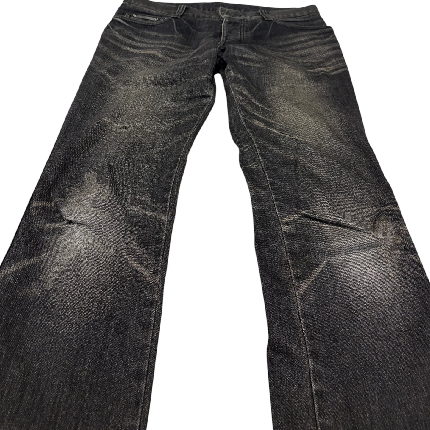 5351 Pour Les Hommes distressed grey gradient perforated wash jeans
