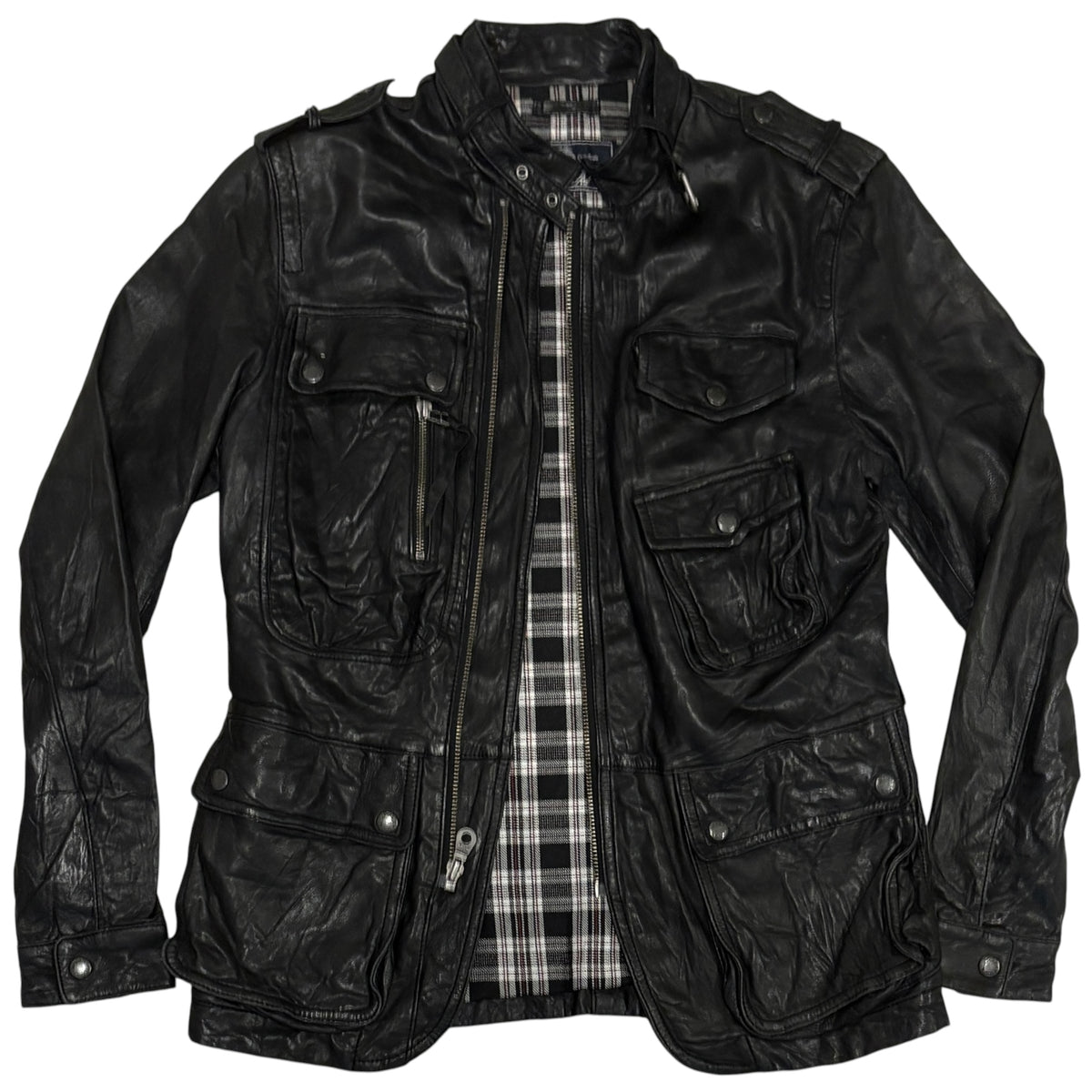 Japanese Avirex asymmetric lambskin leather multipocket jacket