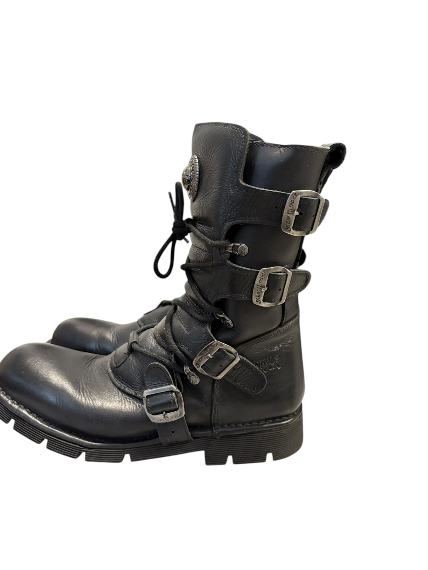 New Rock black multi buckle reactor boots w side zipper