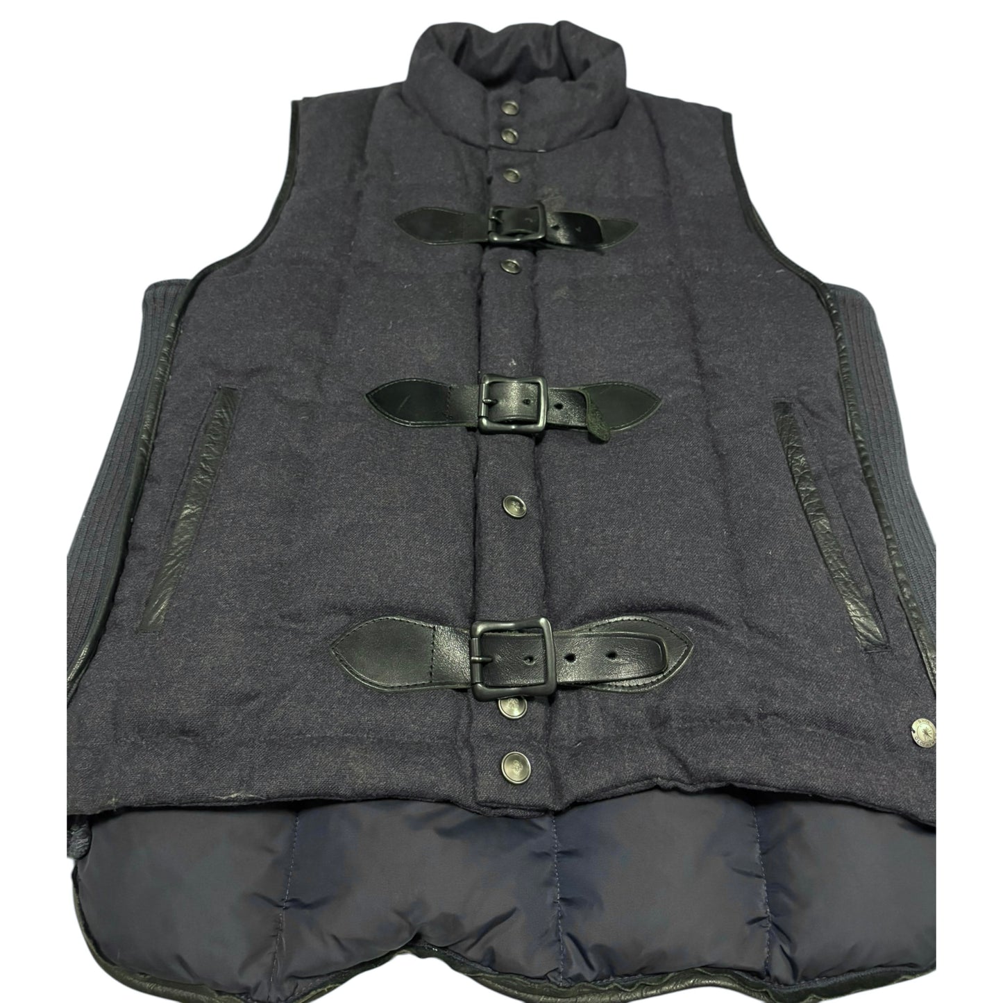 Mihara Yasuhiro navy wool gilet duffle latch jacket w cotton sides