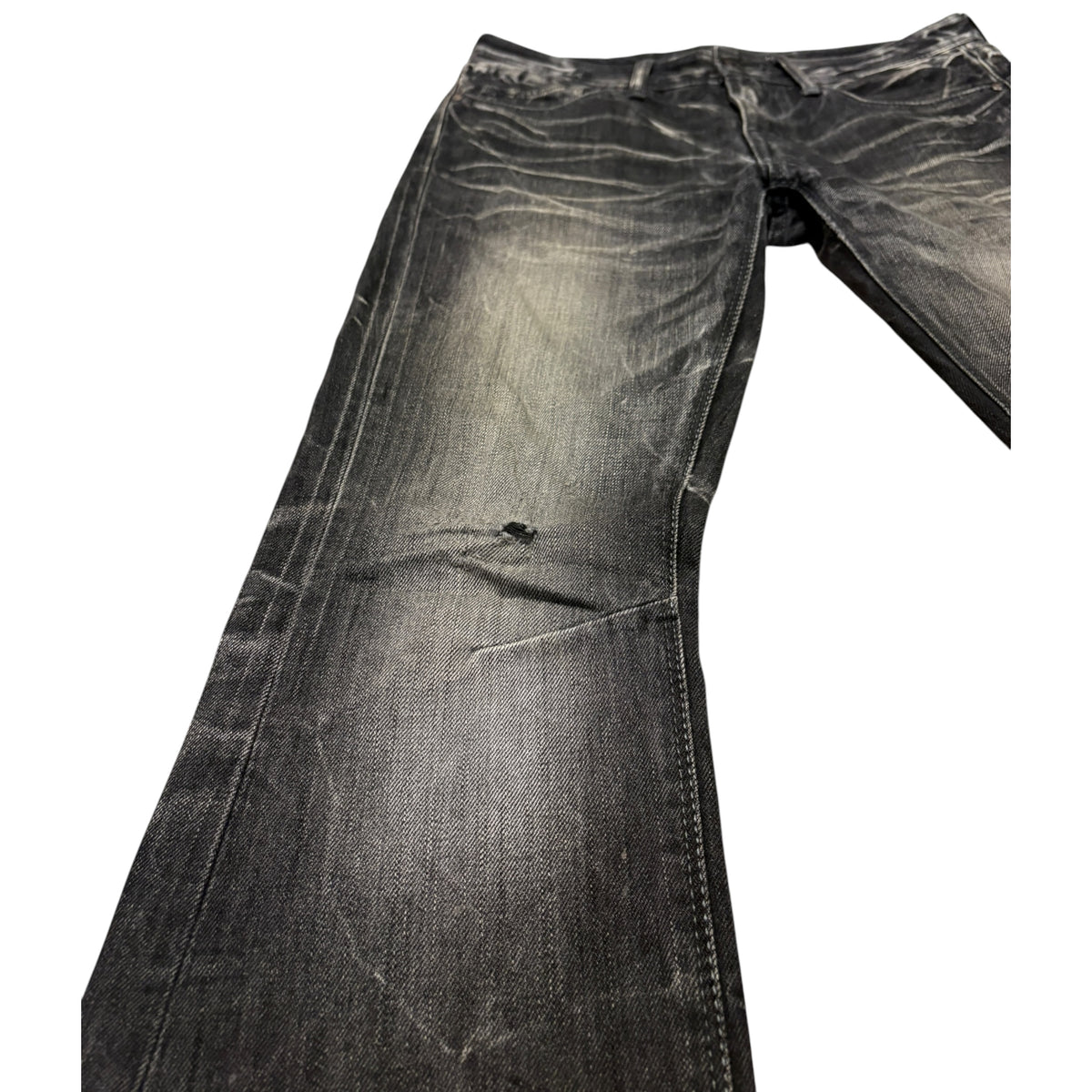 Fuga grey whiskered bootcut distressed denim jeans