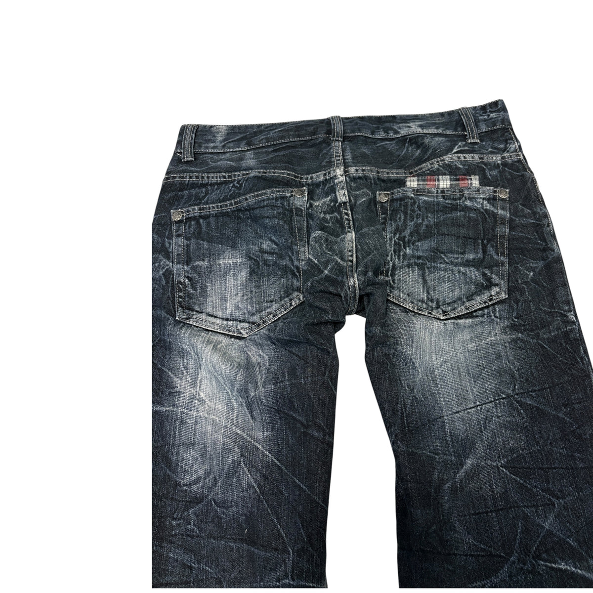 Japanese brand navy honeycomb wash gradient straight leg denim jeans