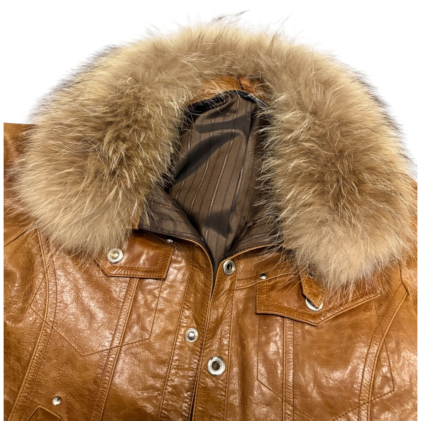 Atelier Sab Men (A.S.M) buffalo leather leather jacket w raccoon fur collar