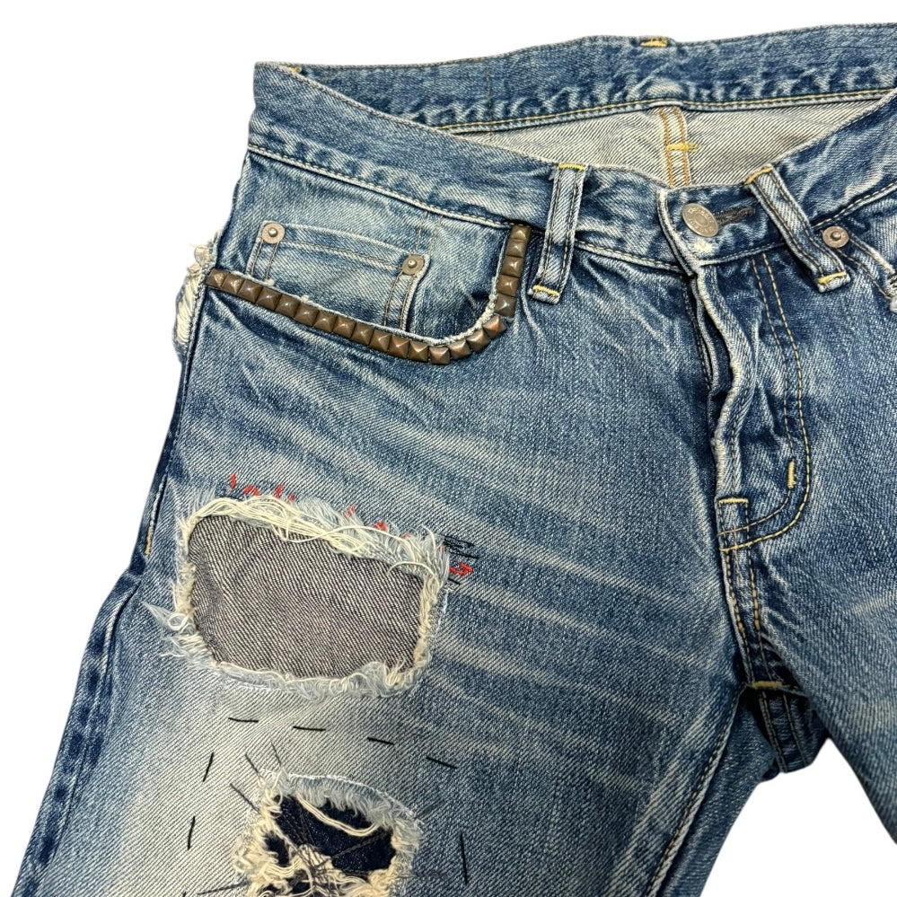 Hysteric Glamour distressed blue studded pocket denim jeans
