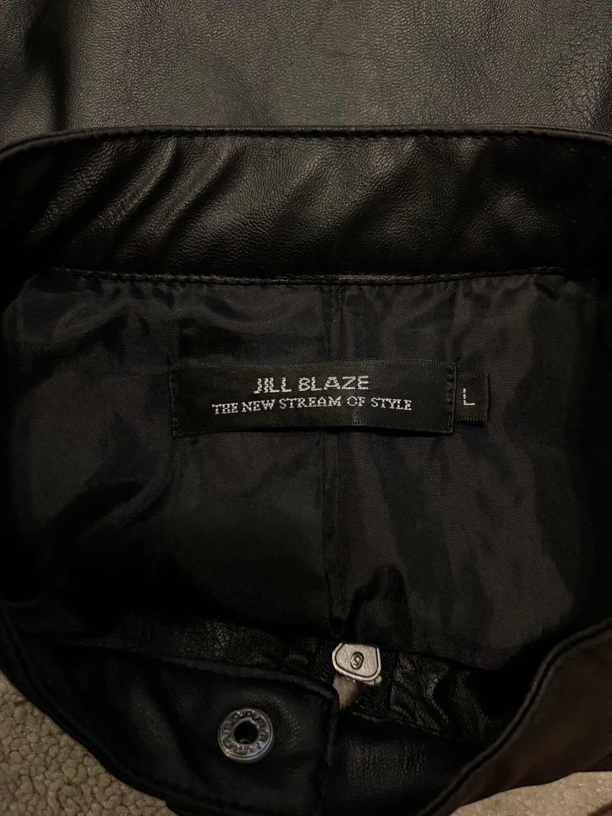 Japanese brand black collarlesss faux leather single riders jacket