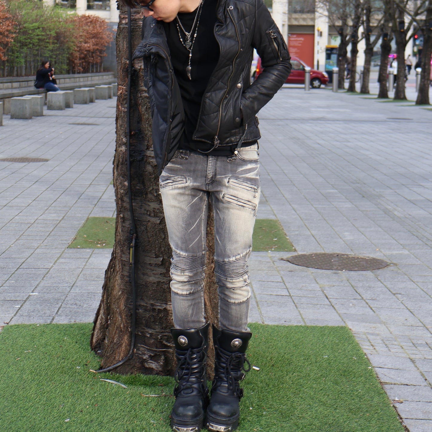 Buffalo Bobs grey detailed biker denim jeans