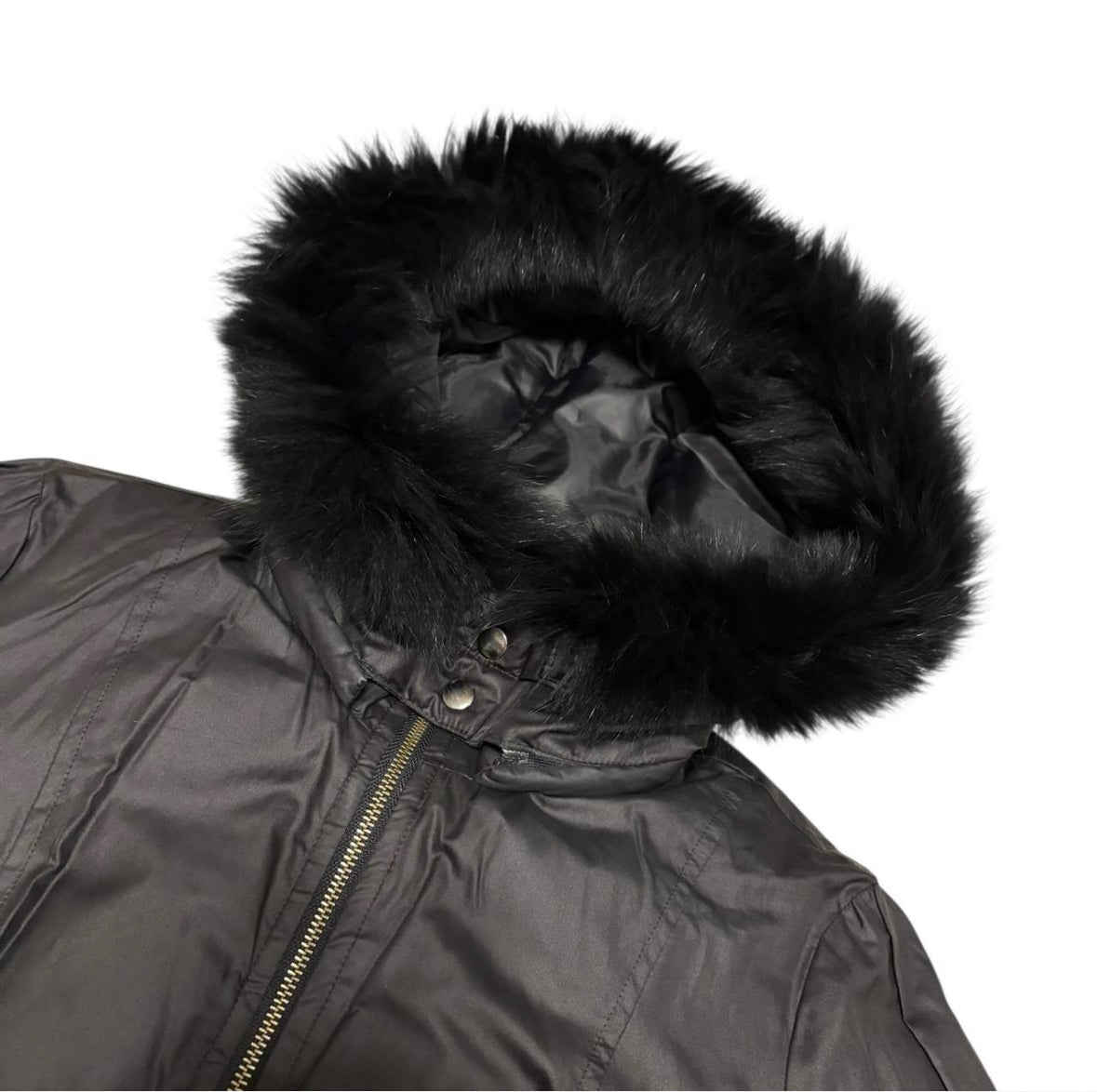 Japanese brand black faux fur hood thin jacket