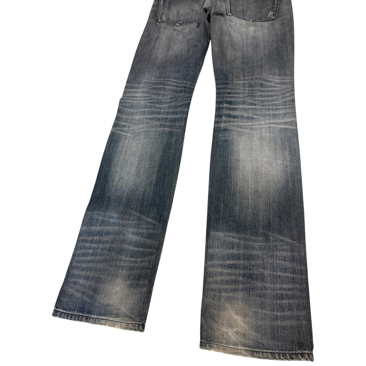 Burberry Black Label blue grey fade wash streaked distressed straight denim jeans