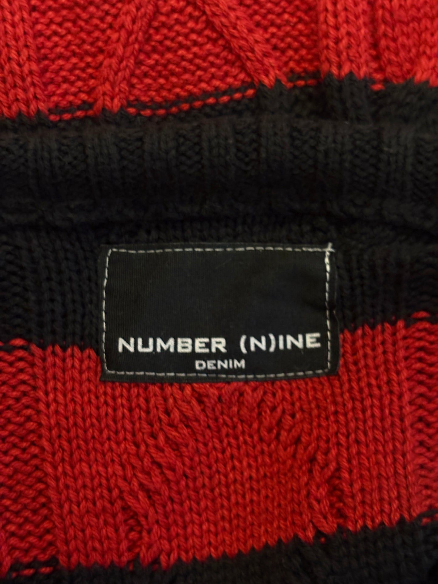 Number (N)ine black red striped cable knit sweater