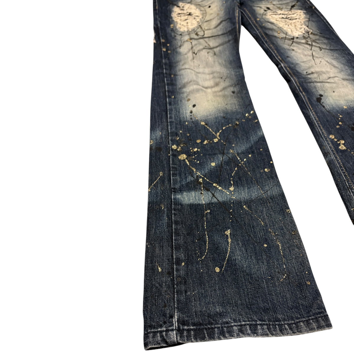Lagust blue distressed painted bootcut jeans