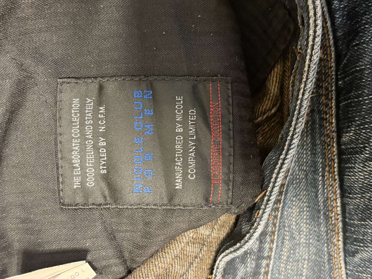 Nicole Club blue streaked whiskered bootcut denim neans