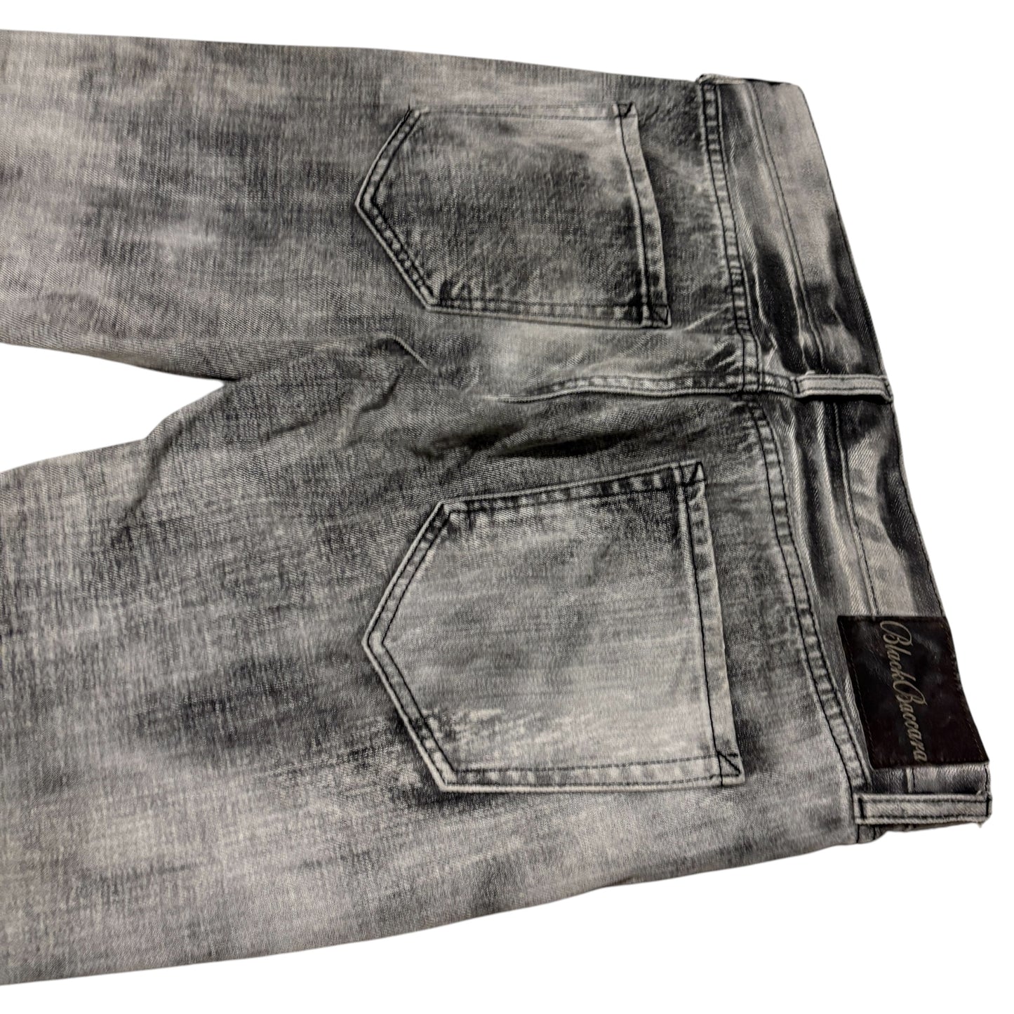 Black Baccara distressed grey face wash bootcut jeans