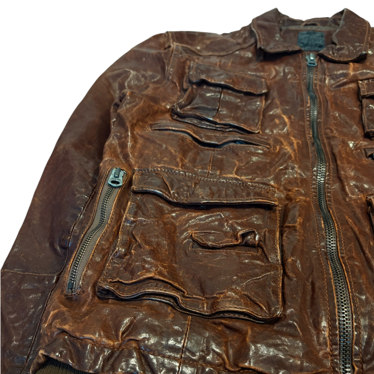 Japanese brand brown multipocket sheep leather jacket