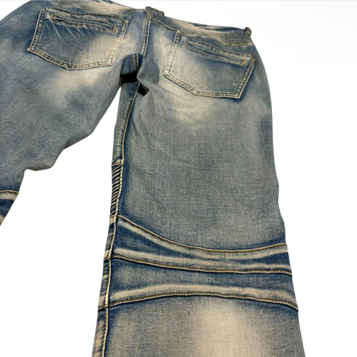 In The Attic blue biker denim detailed lightweight jeans