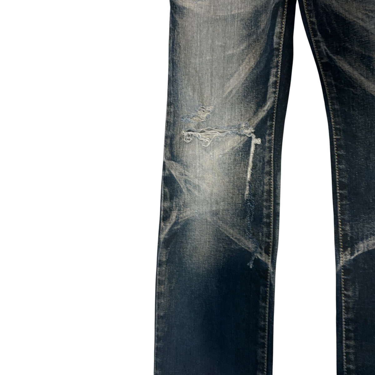 Tornado Mart blue streaked gradient wash distressed denim jeans