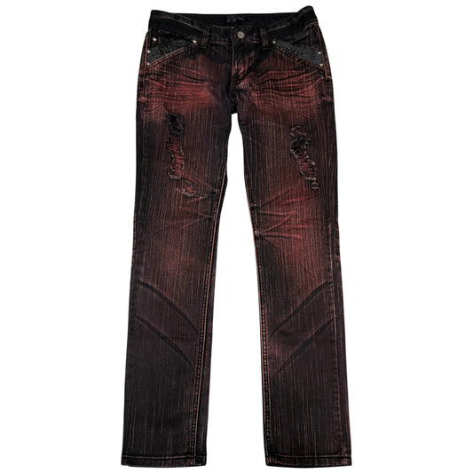 Japanese brand claw mark black red gradient denim jeans