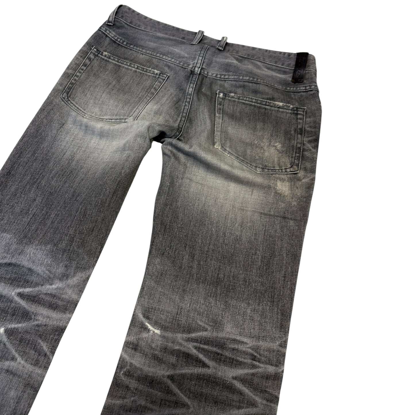Isamu Katayama Backlash grey whiskered leopard print bootcut denim jeans