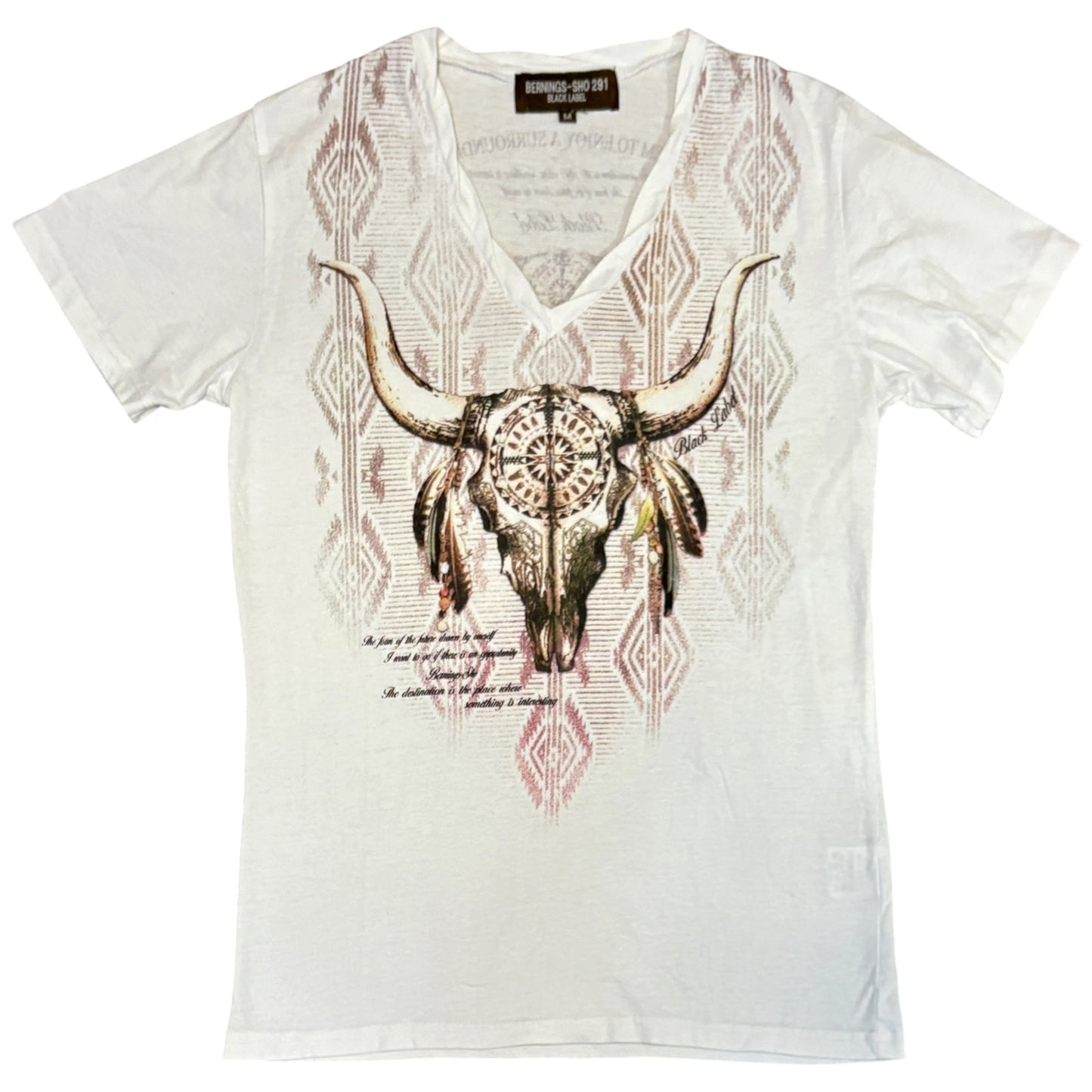 Bernings Sho bull skull native Indian print V-neck T-shirt