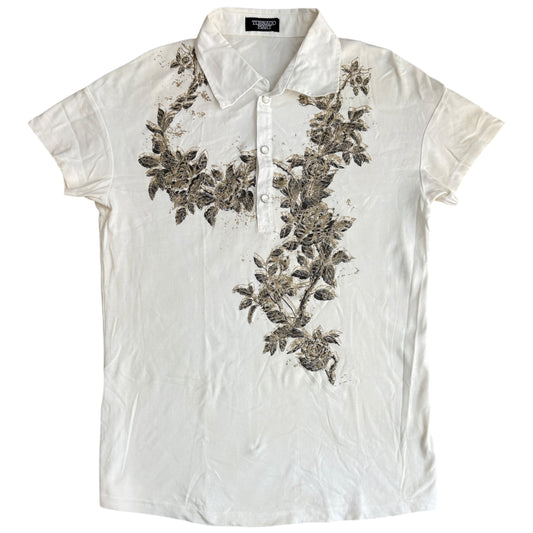 Tornado Mart white floral print embellished polo T-shirt