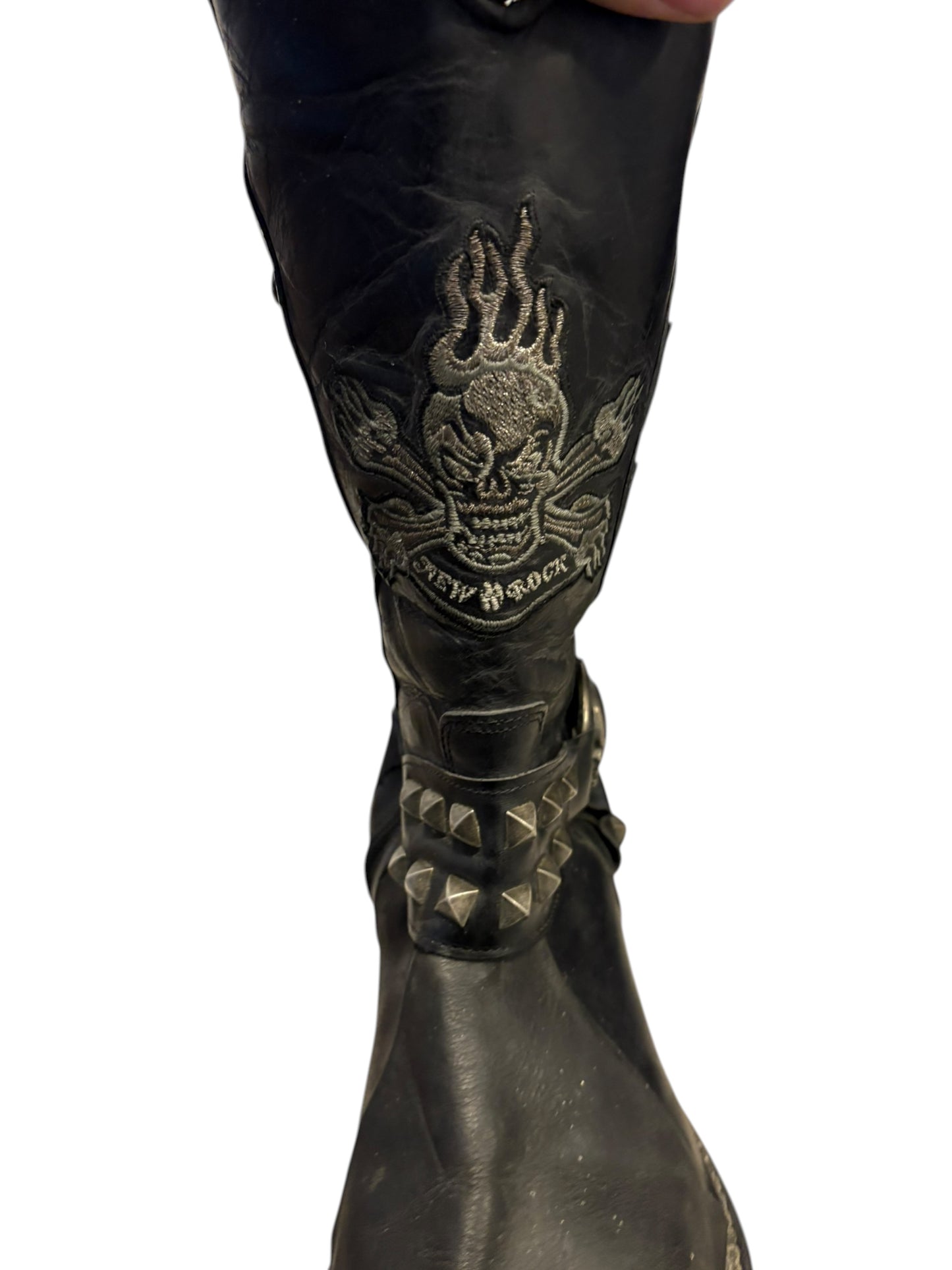 New Rock pyramid studded western boots w steel heel and side zipper