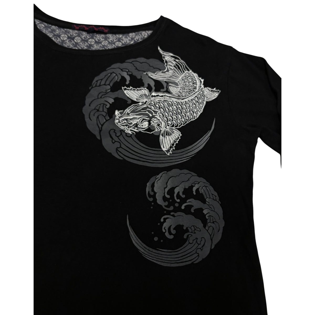 Japanese brand black koi print longsleeve T-shirt