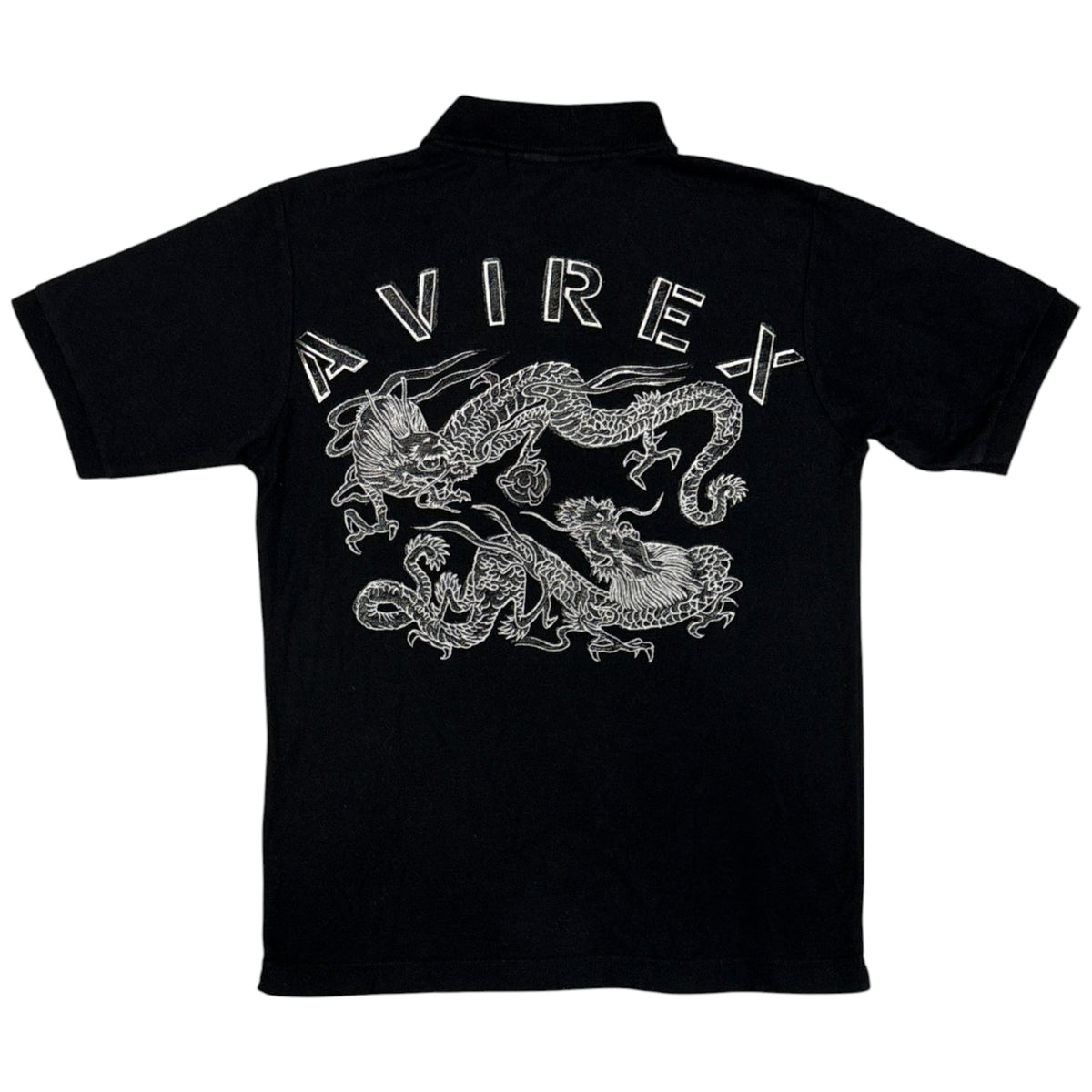 Japanese Avirex black dragon graphic polo T-shirt