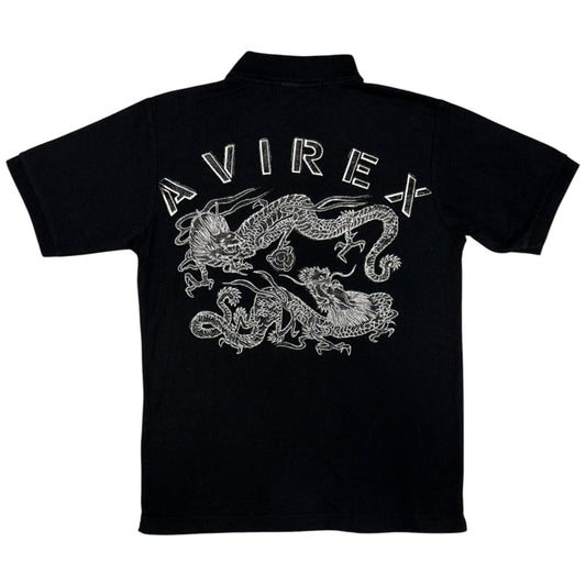 Japanese Avirex black dragon graphic polo T-shirt