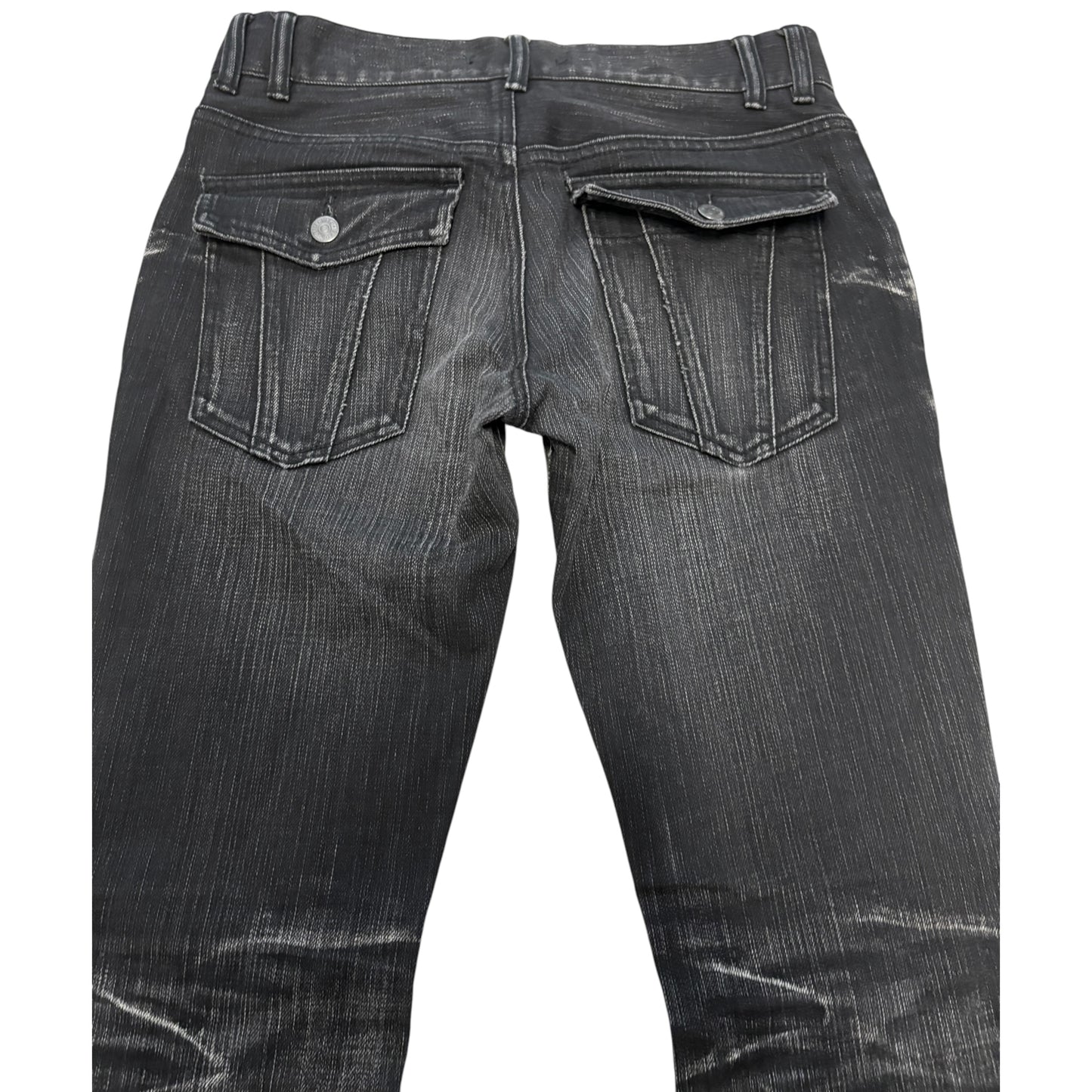 Japanese brand black streaked bootcut denim jeans