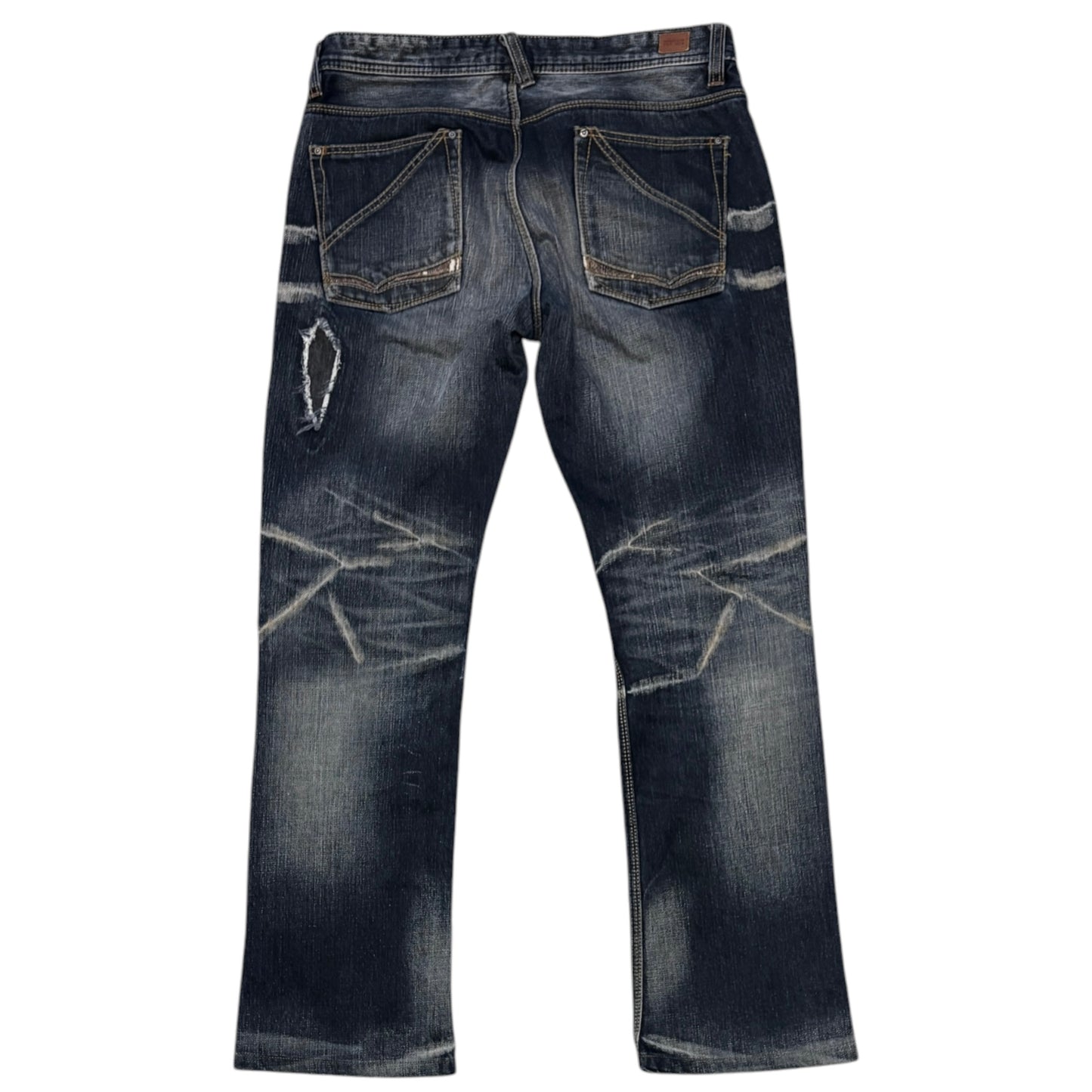 Nicole Club distressed patchwork claw mark bootcut denim jeans