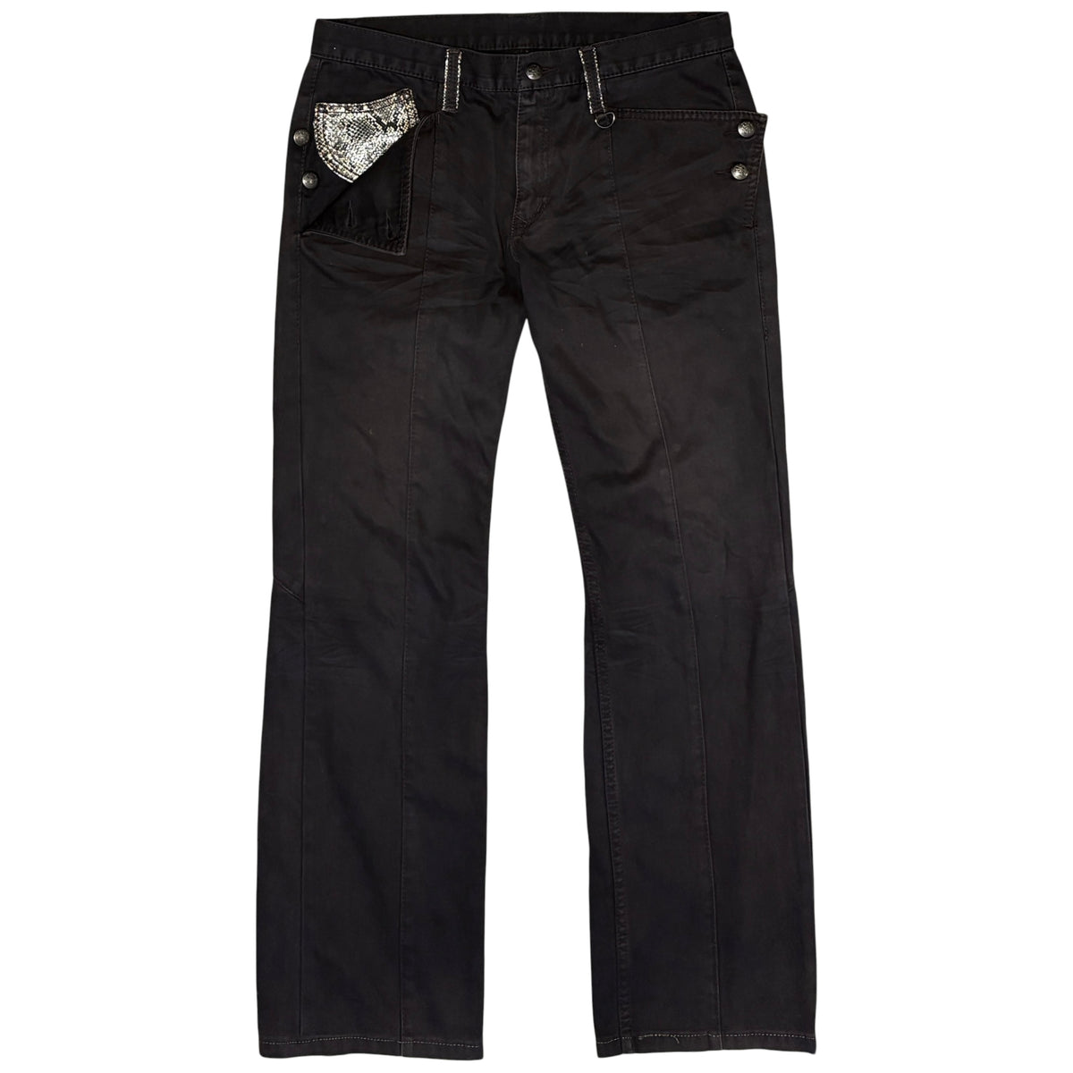 Nicole Club black python leather embossed pocket straight denim jeans