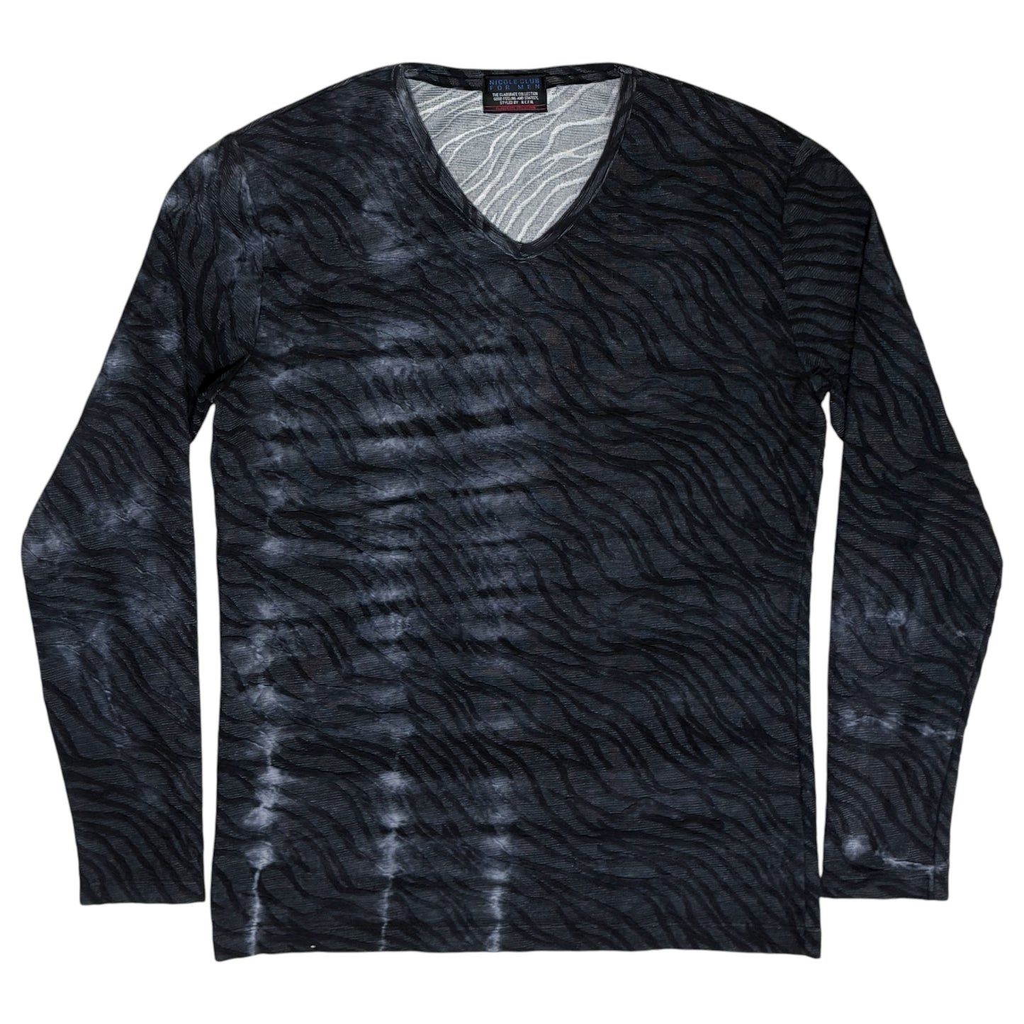 Nicole Club two tone navy tribal textured longsleeve T-shirt