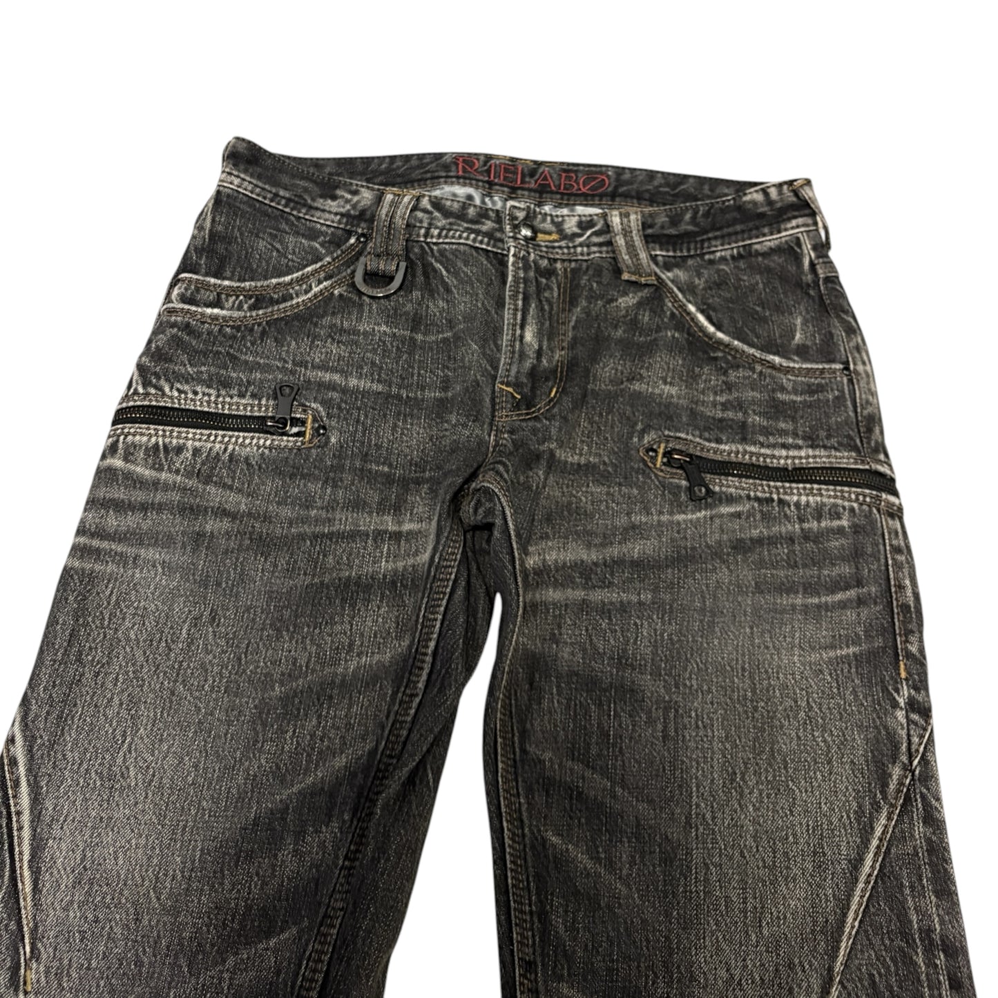 Japanese brand black zip whispered fade wash grey denim jeans
