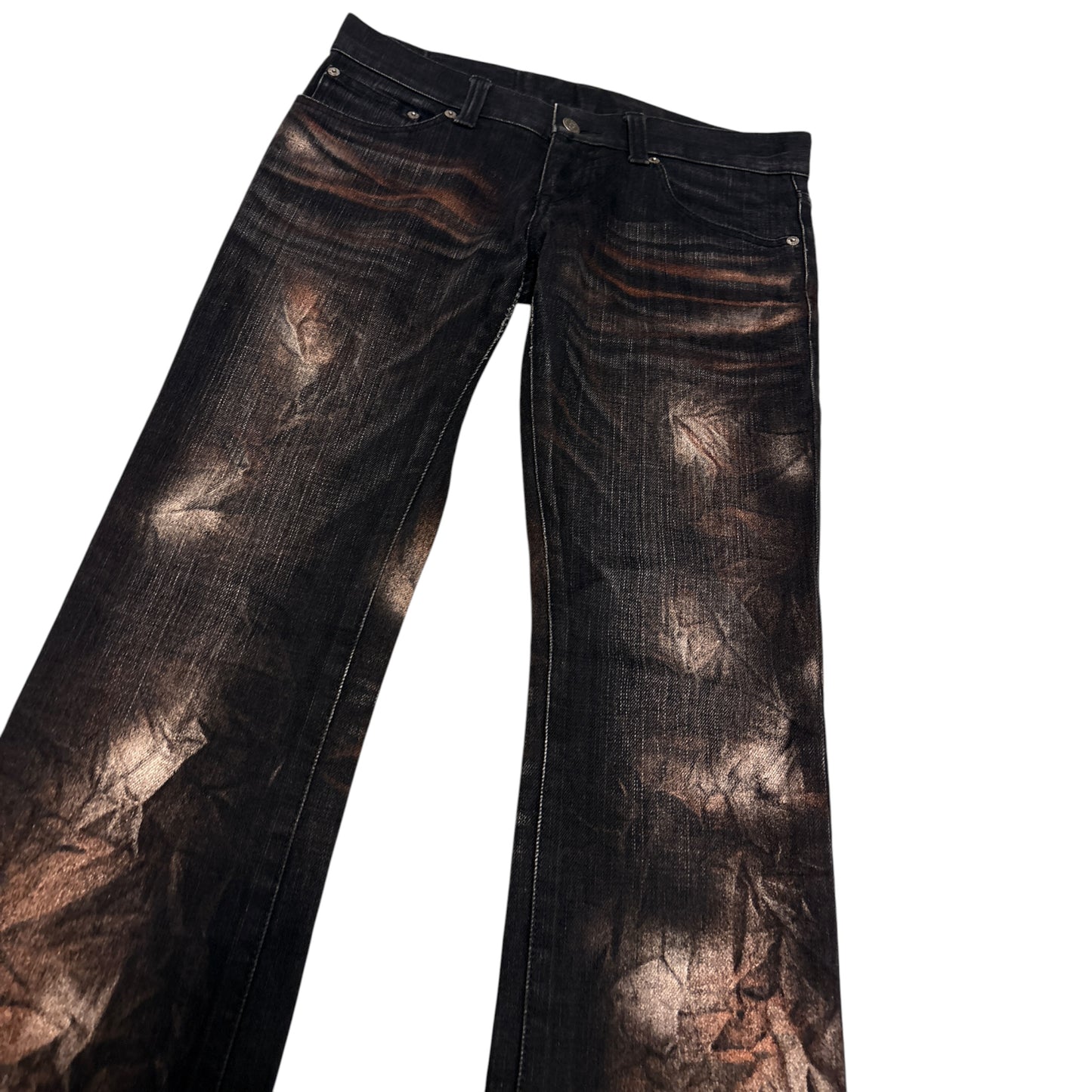 Tornado Mart red galaxy effect black bootcut denim jeans
