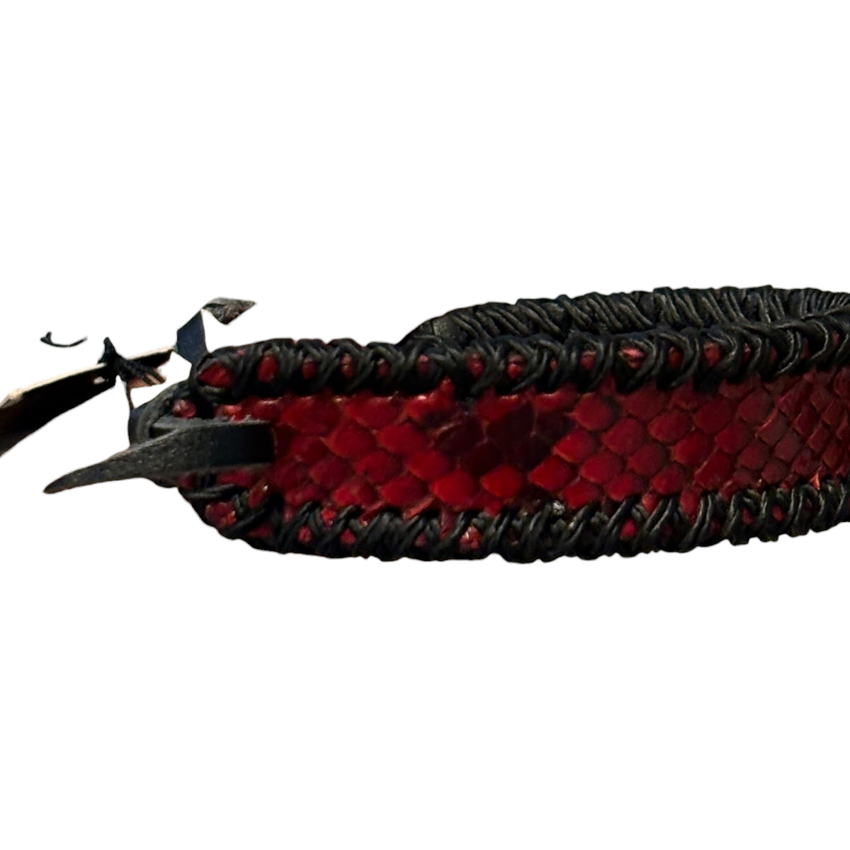 Japanese brand red dyed python leather bracelet w/ animal bone fastener
