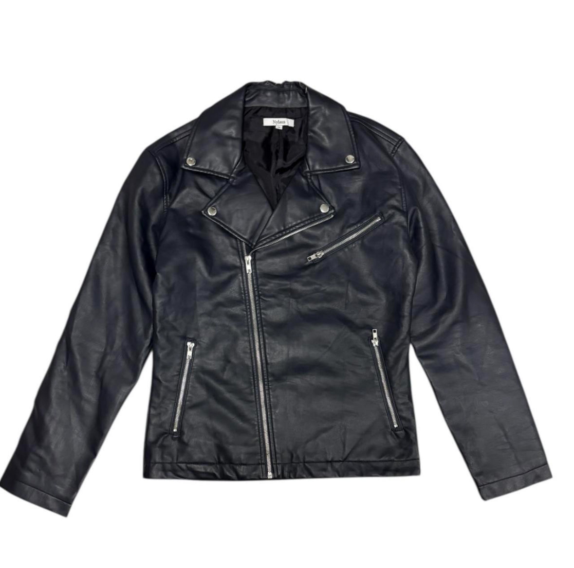 Japanese Brand navy faux leather jacket