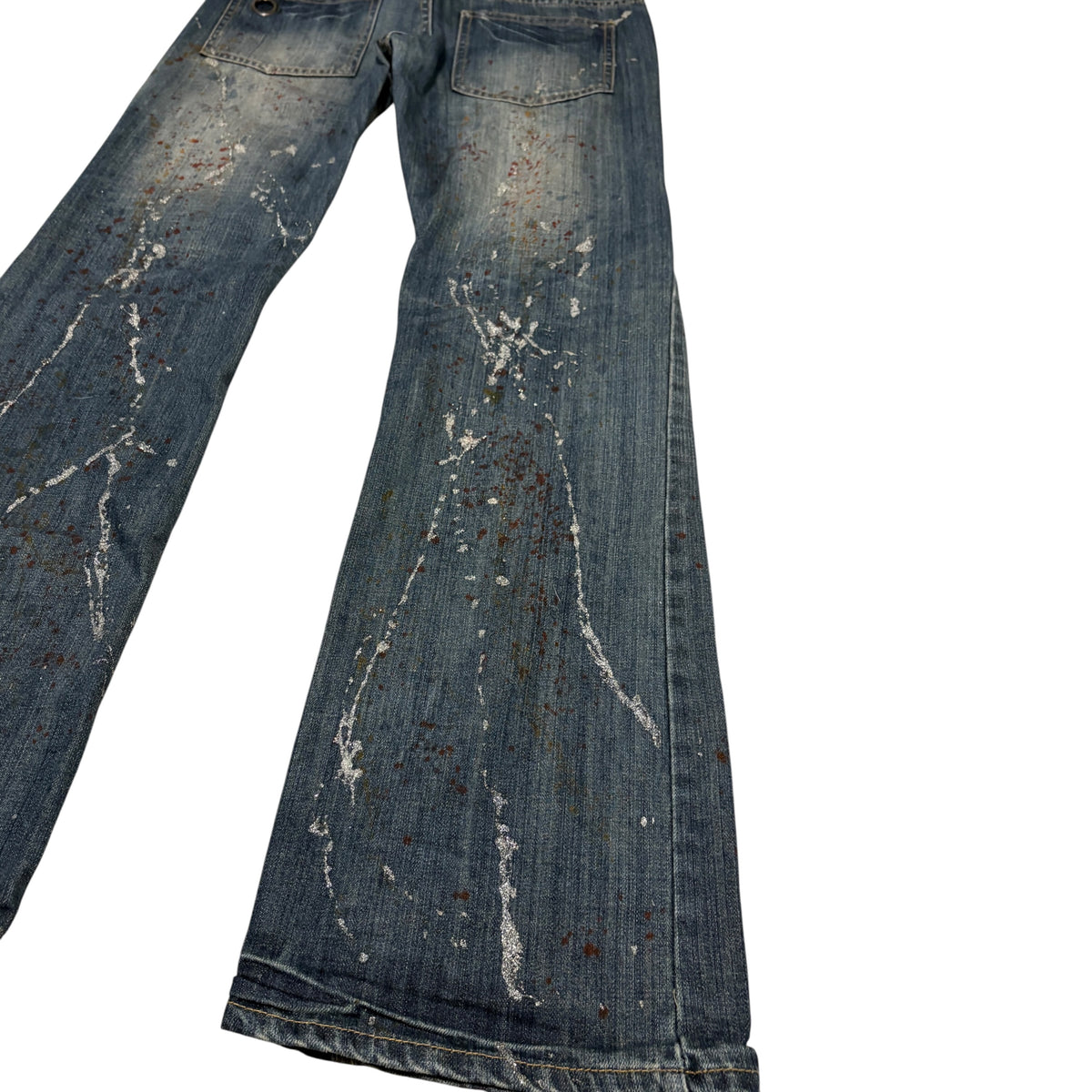 Xfrm blue distressed bootcut denim painted shine effect jeans