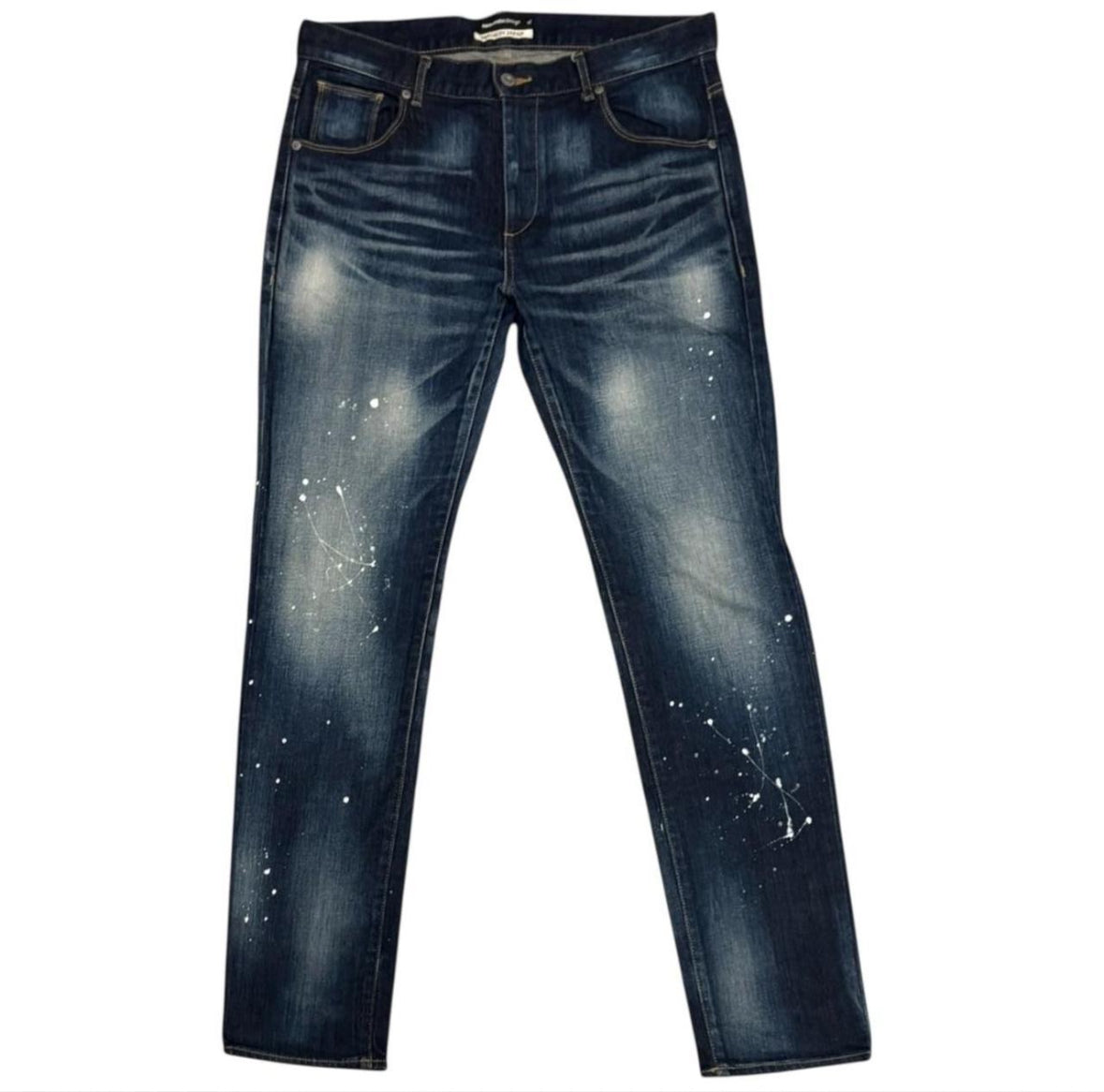 Semantic Design blue paint splatter denim jeans