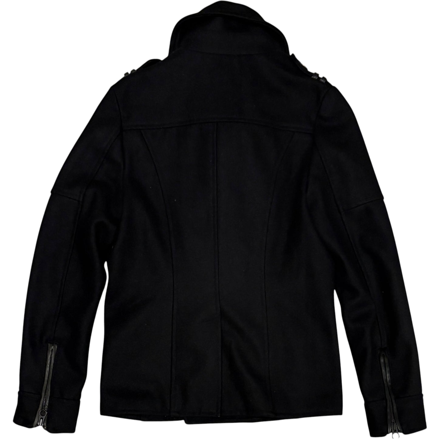Fuga double breasted pea jacket w/ ram leather hardware and shoulder pads