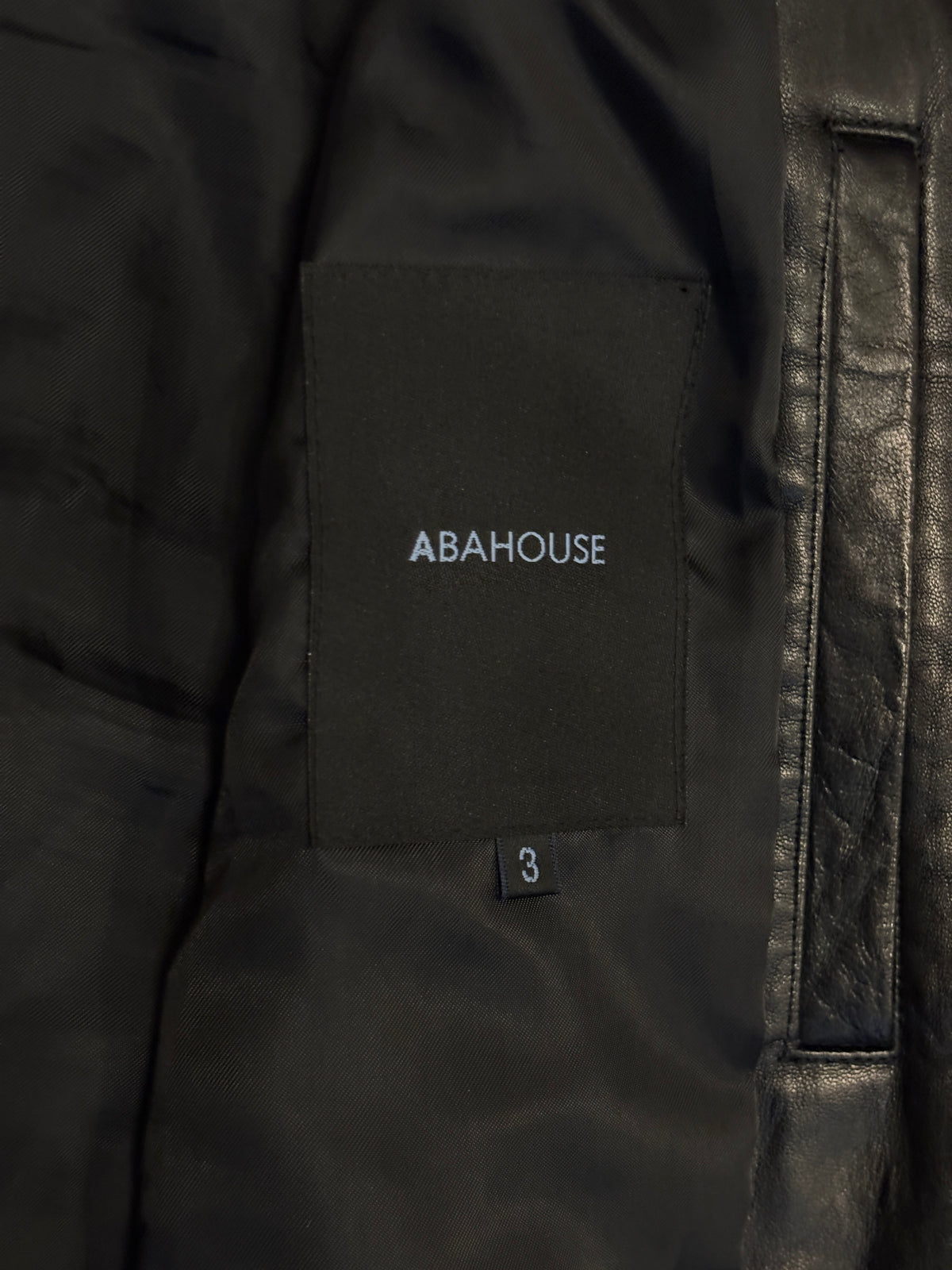 Abahouse black lambskin leather jacket w/ raccoon fur boa lined hood