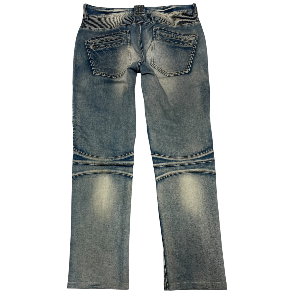 In The Attic lightweight blue distressed biker denim jeans