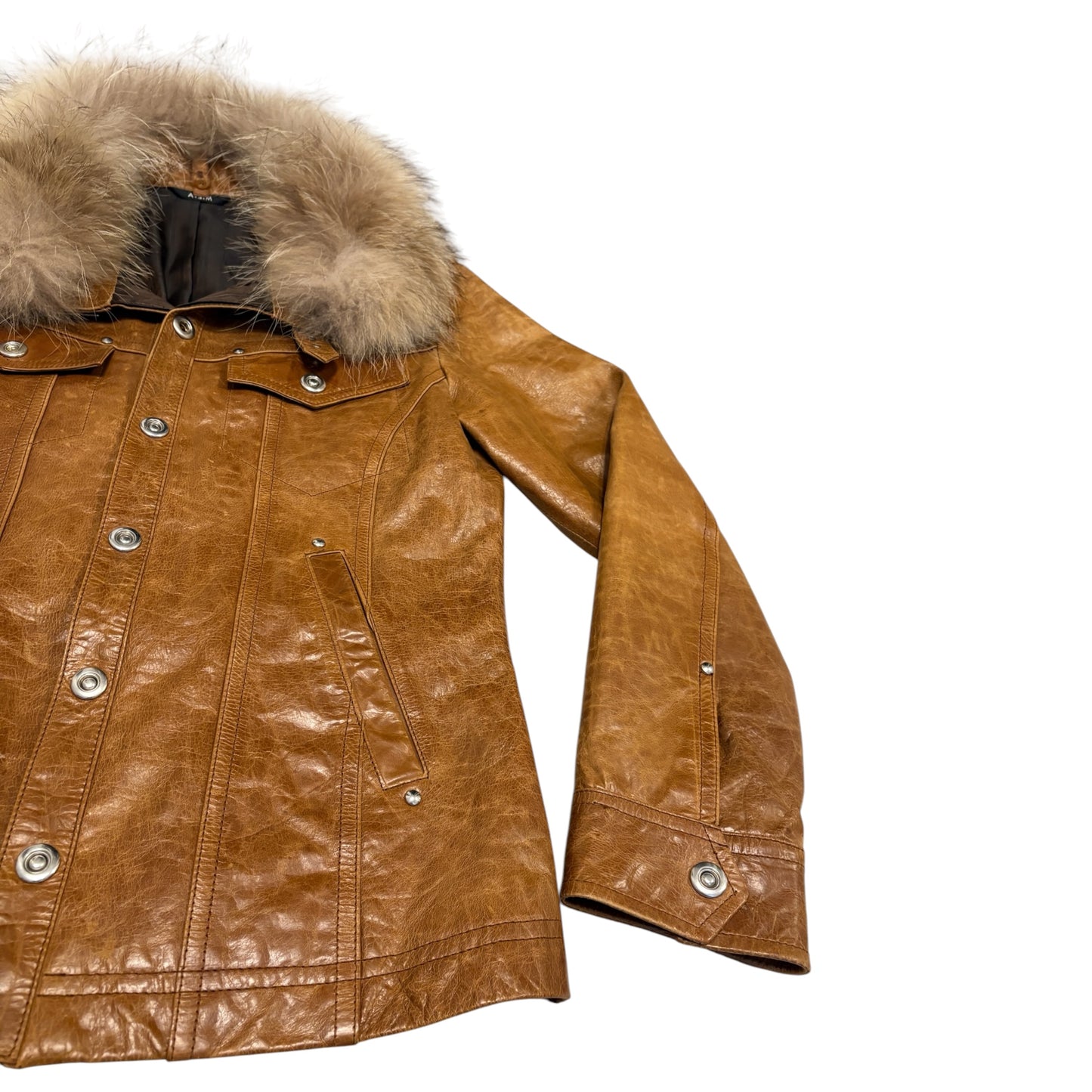 Atelier Sab Men (A.S.M) buffalo leather leather jacket w raccoon fur collar