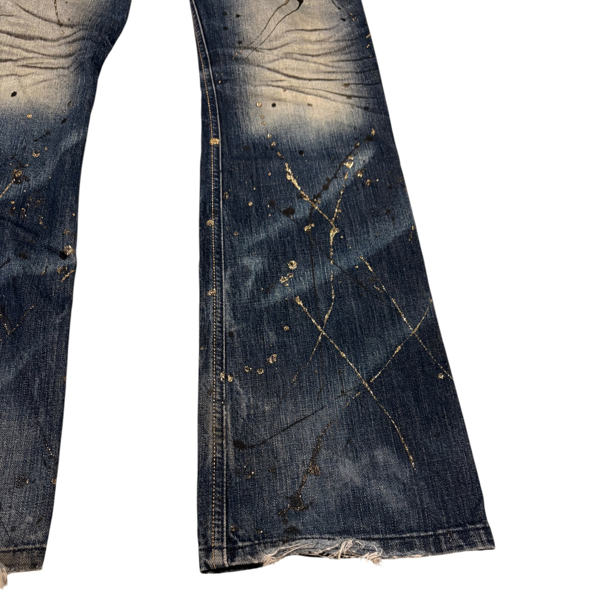 Lagust blue distressed painted bootcut jeans