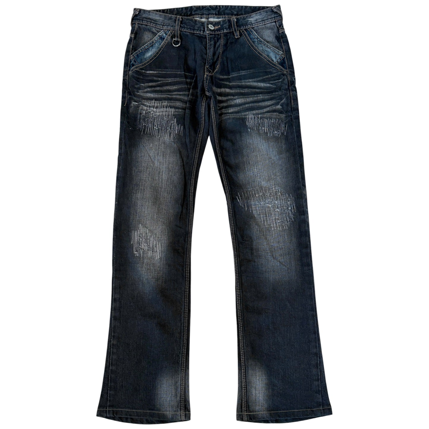 Hideaways Nicole navy patchwork streaked bootcut denim jeans