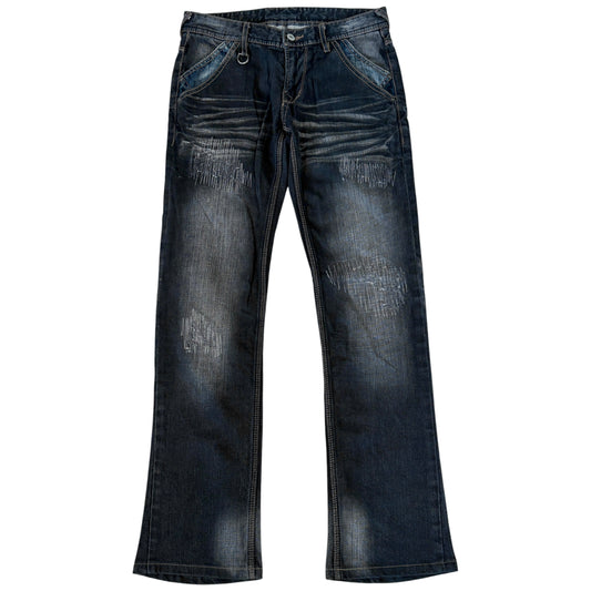 Hideaways Nicole navy patchwork streaked bootcut denim jeans