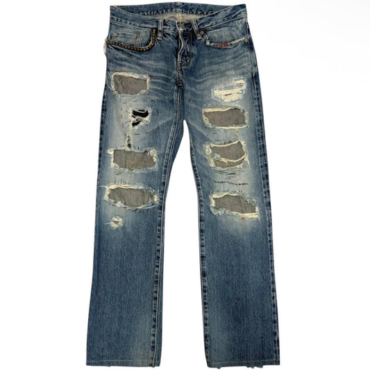 Hysteric Glamour distressed blue studded pocket denim jeans