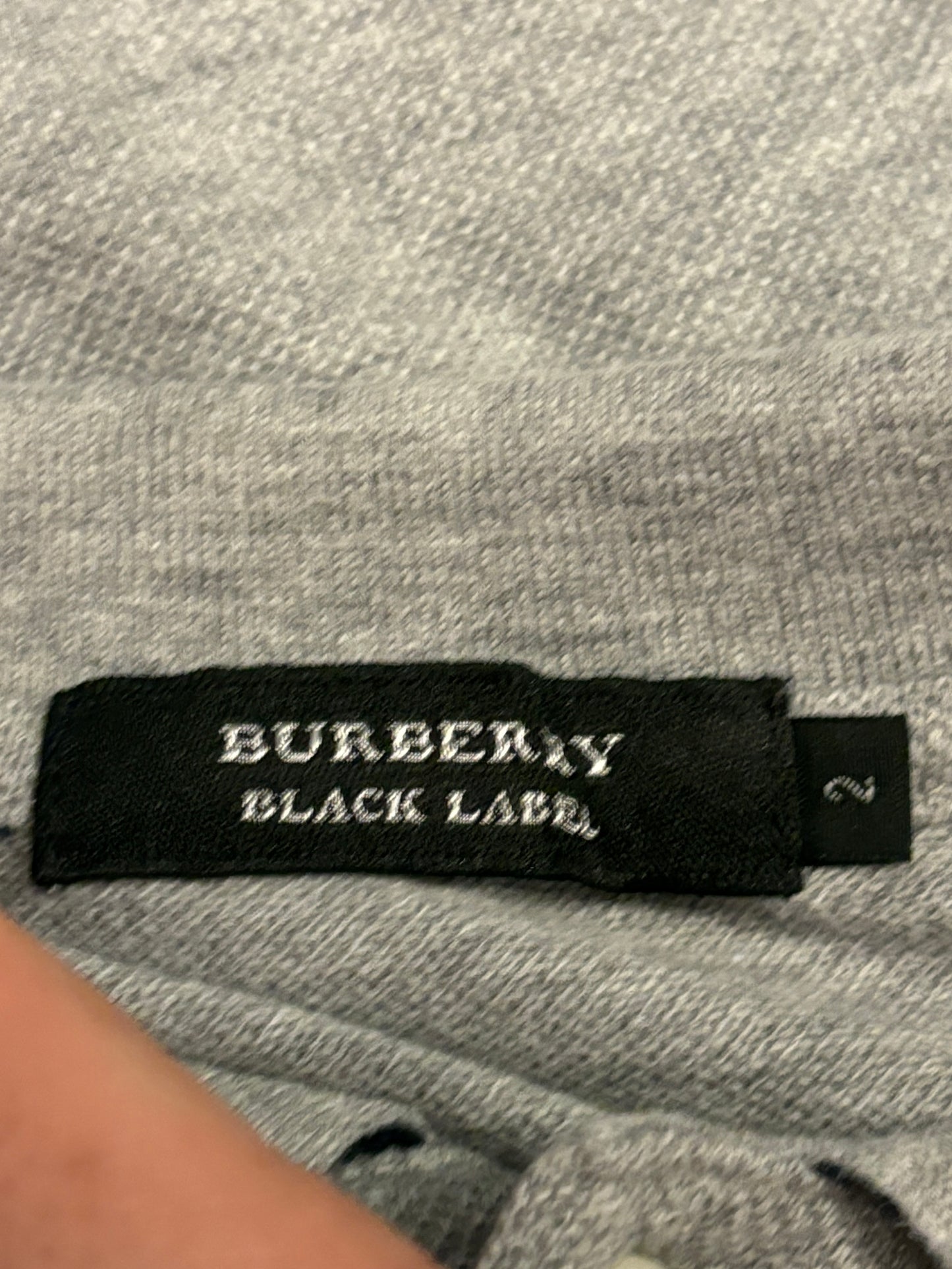 Burberry Black Label grey striped polo w/ embroided badge