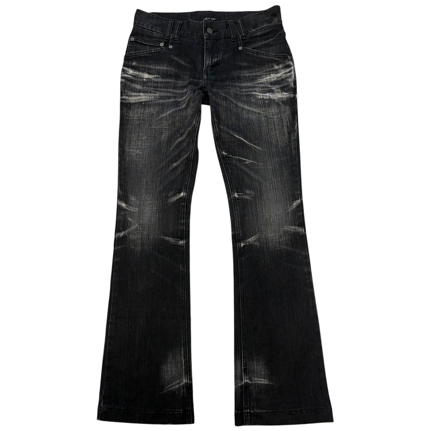 Japanese brand black streaked bootcut denim jeans