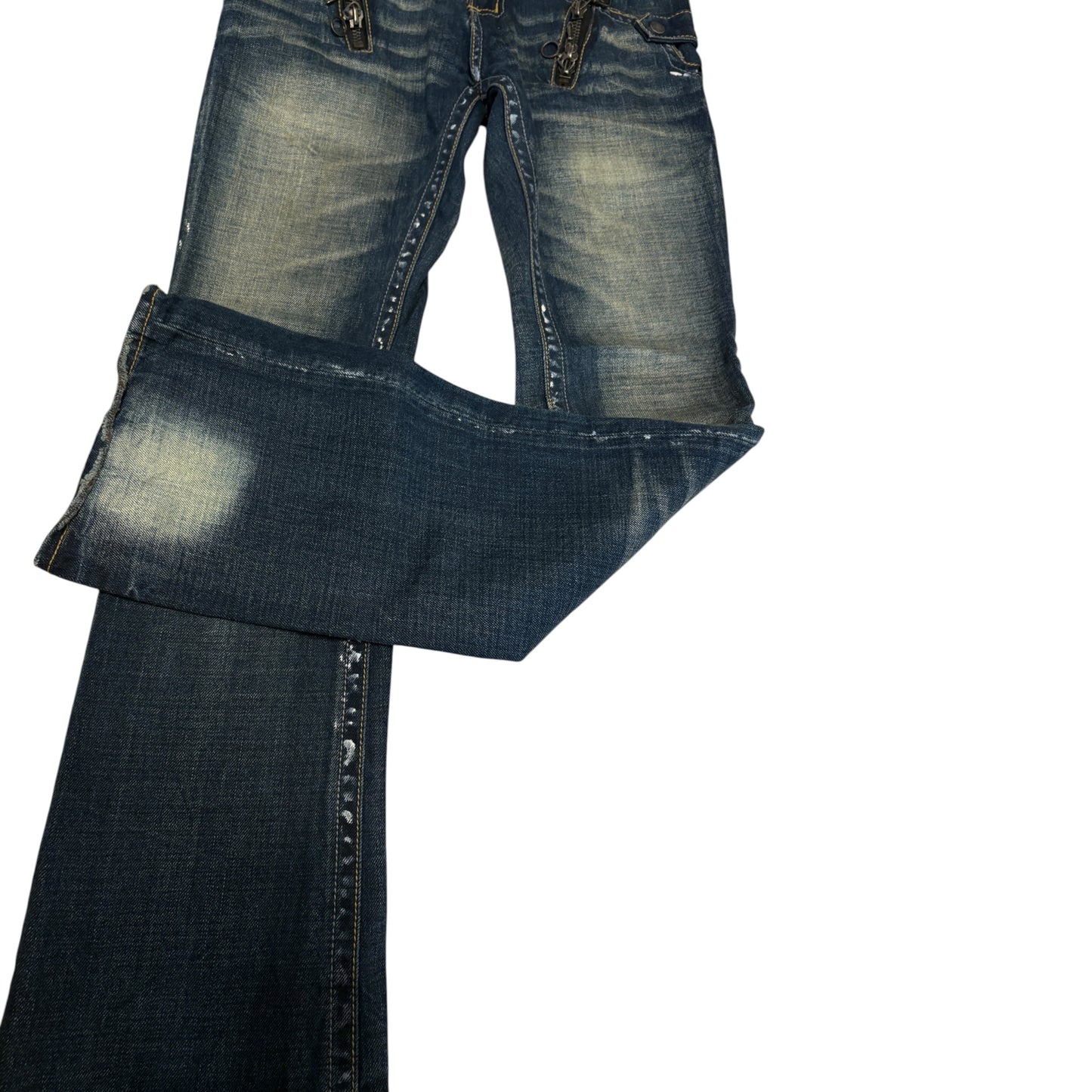 Semantic Design multizip detailed inseam shine effect bootcut jeans
