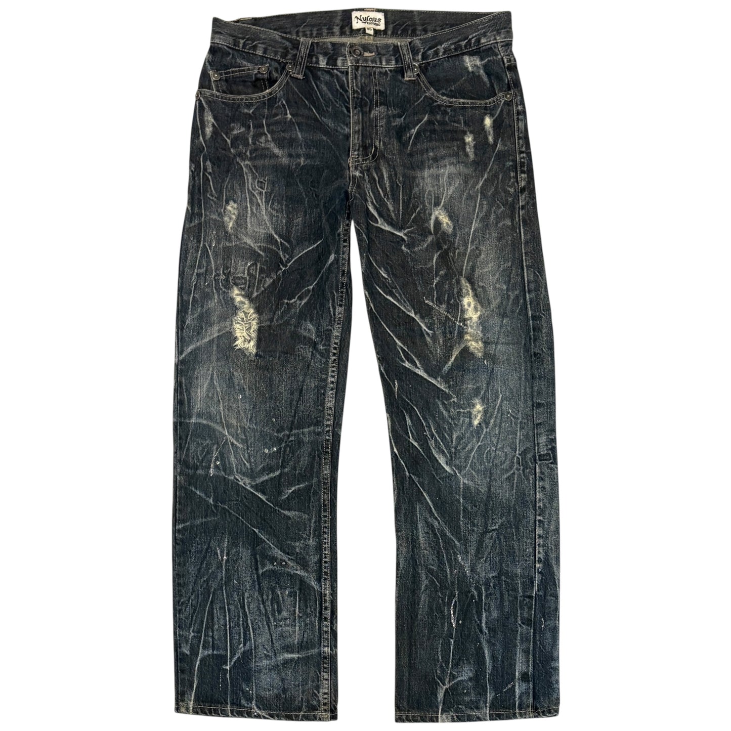 Nylaus distressed streaked wash denim jeans